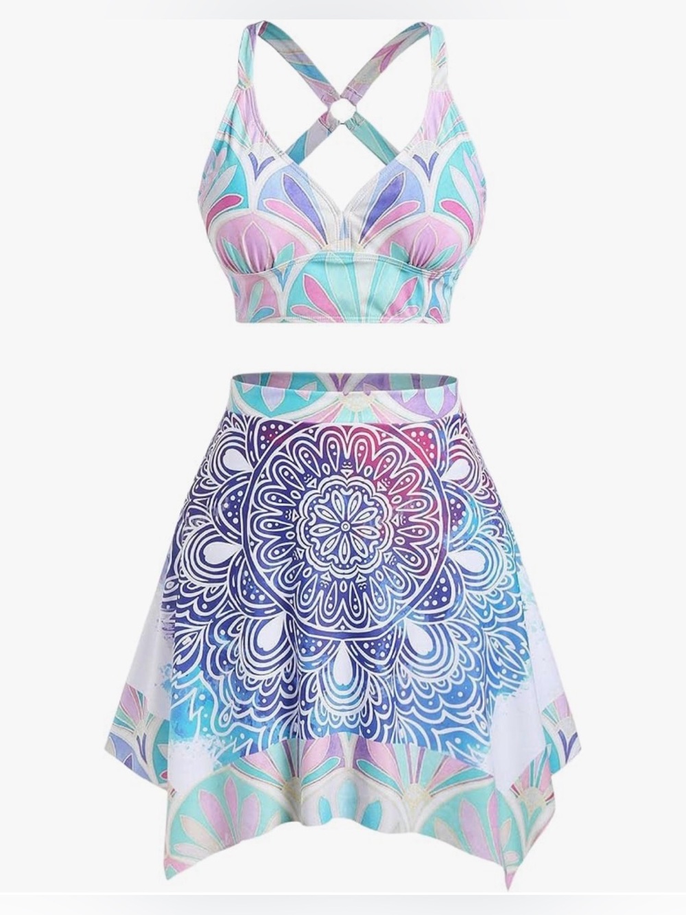 Rosegal Crossed Crossed Ring Printed Figure
Padded Three Piece Skirt Swimsuit